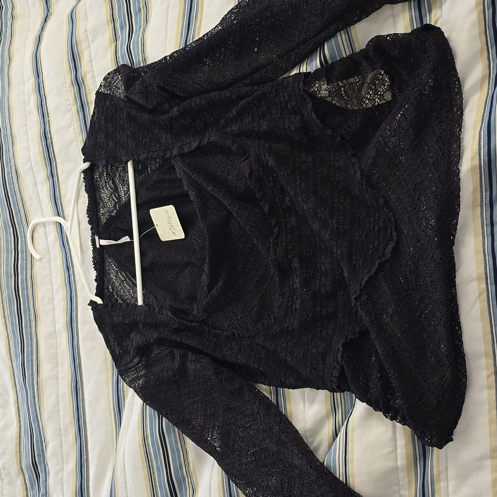 Free People Black Lace Top